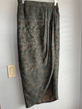 Draped Paisley Shelli Segal Midi Skirt in Teal and Brown